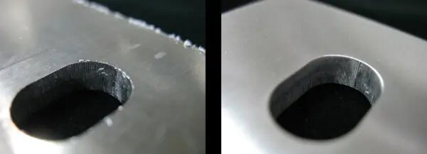 Before and After Part Showing Deburring and Edge Radius on an Apex Deburring Machine